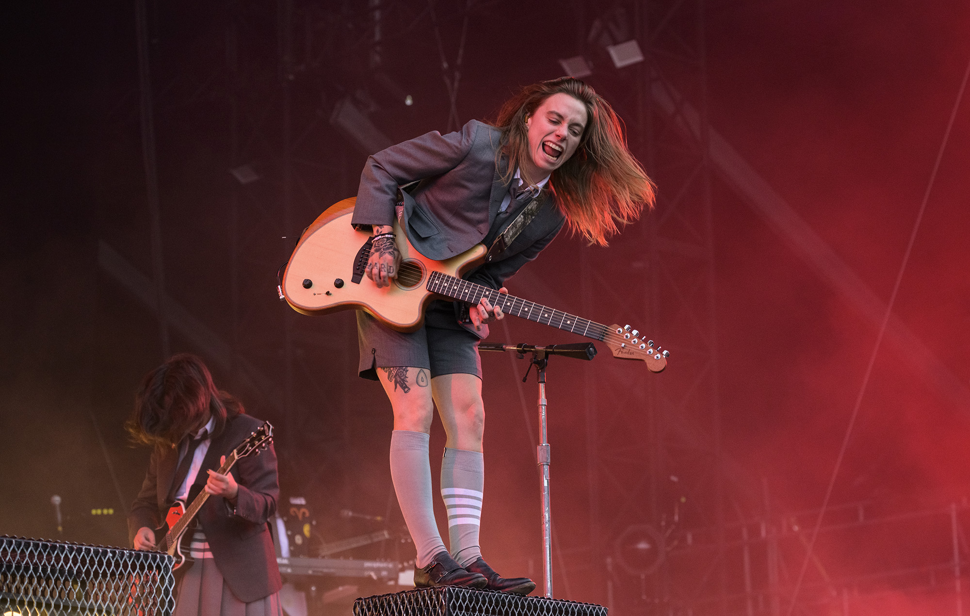 Boygenius performs during the Rock en Seine Festival on August 25, 2023 in Saint-Cloud, France, photo by Kristy Sparow/Getty Images
